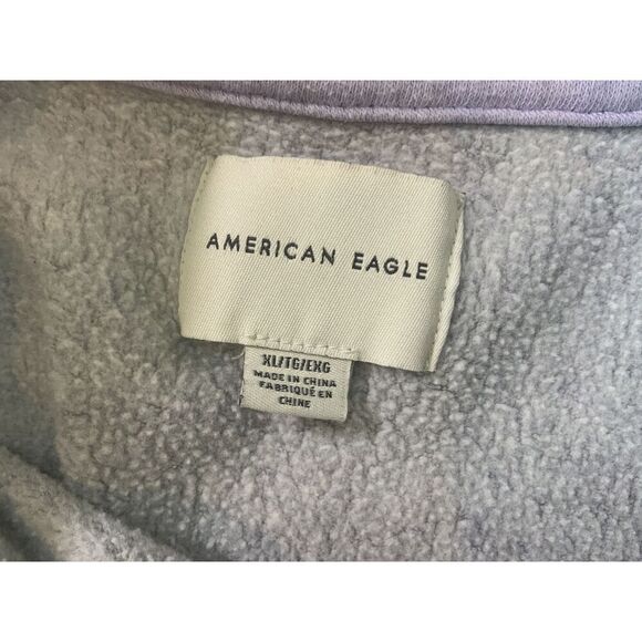 American Eagle Gray Lilac Cropped Quarter Zip Fleece Sweatshirt Size XL - Picture 8 of 12